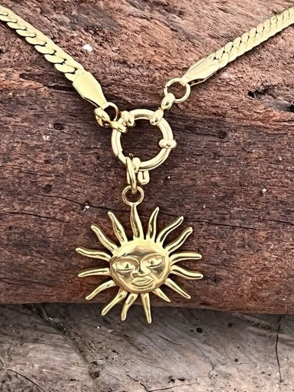 18K Gold Plate Herringbone Charm Holder Necklace Stainless Steel Women’s Jewelry - Image 5
