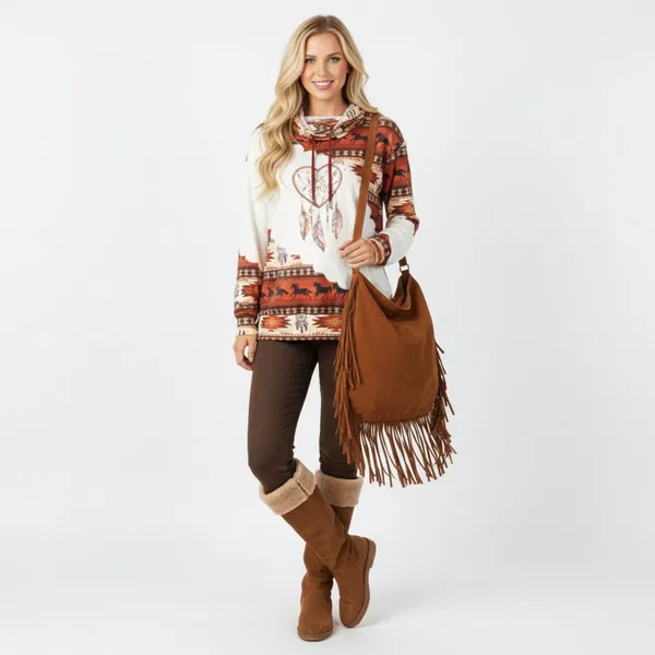 Horse Equestrian Dreamcatcher Western Print Long Sleeve Hoody Sweatshirt Top S - Image 6