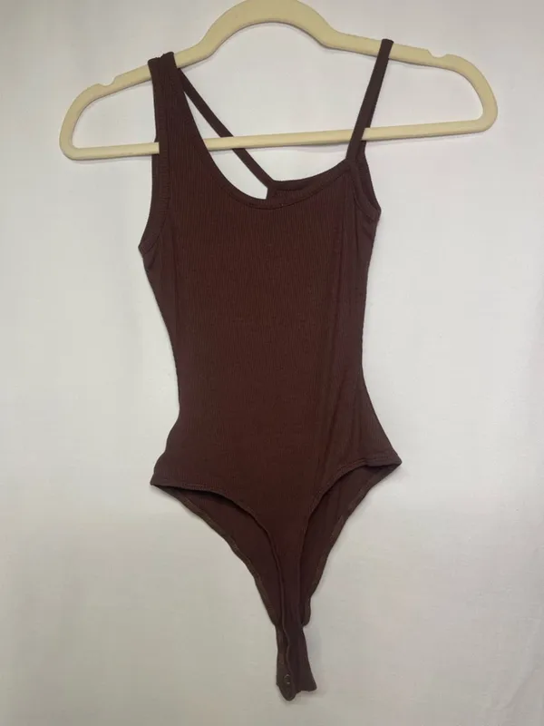 Naked Wardrobe Brown Ribbed Tank Top Bodysuit - Image 6