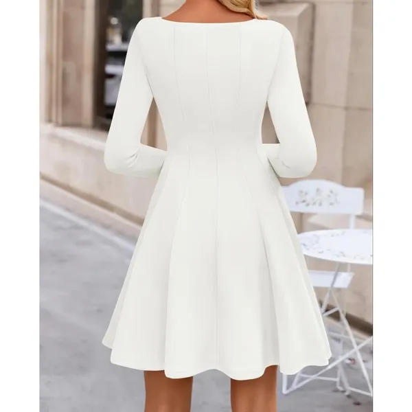 NEW Long Sleeve Crewneck Pleated A Line Career Travel Mini Dress M - Image 2
