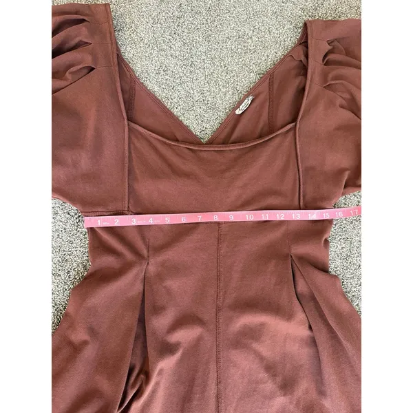 Free People Lotta Love Oversized Jumpsuit Brown Puff Sleeve Large - Image 4