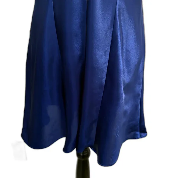 Vintage 90s Royal Blue Mini Slip Dress Floral Strap Satin Sexy Date Night Medium - Image 3