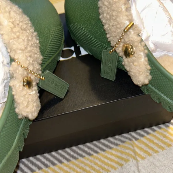 Coach Womens Lola Leather Slip On Flat Clogs Shoes Hunter Green 5B. Leather Uppe - Image 7