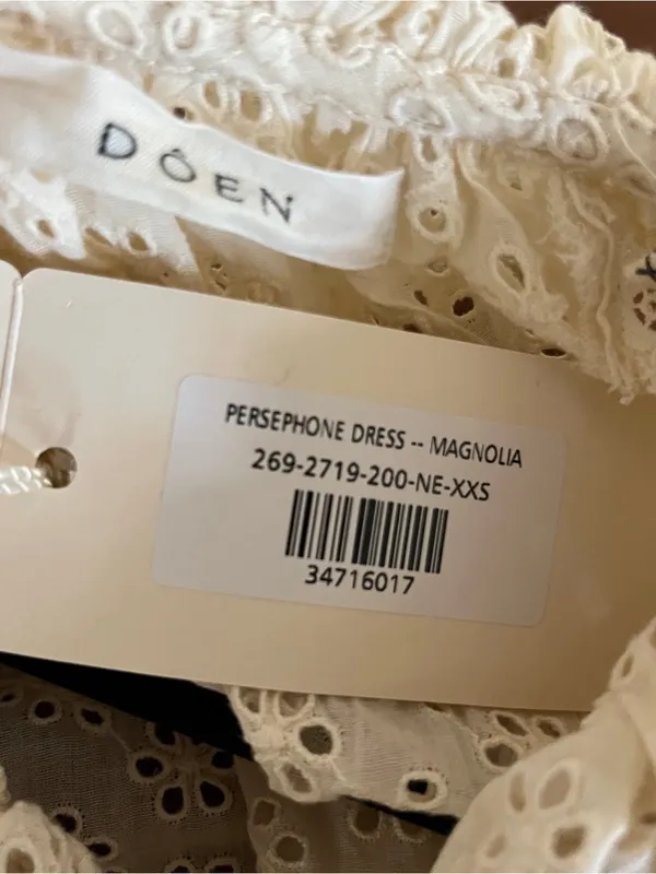 Doen Persephone Cream Eyelet Midi Dress with Tassel Belt in Magnolia NWT sz XXS - Image 7