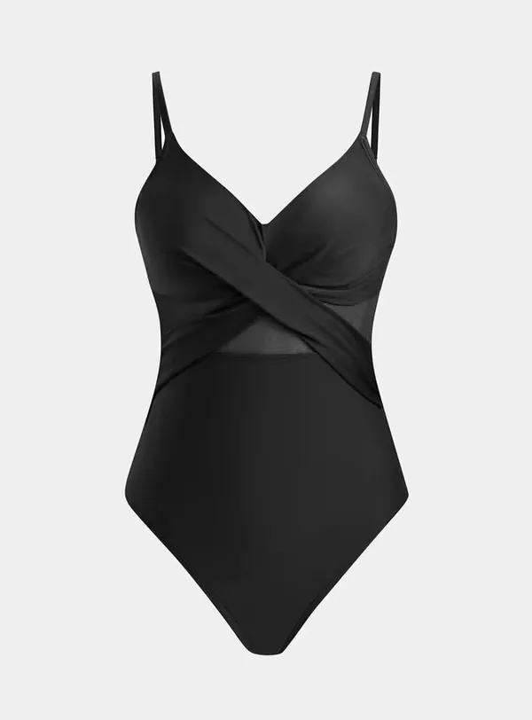 🌊 Cupshe Black Mesh One Piece Swimsuit NWT (Size Medium) - Image 2