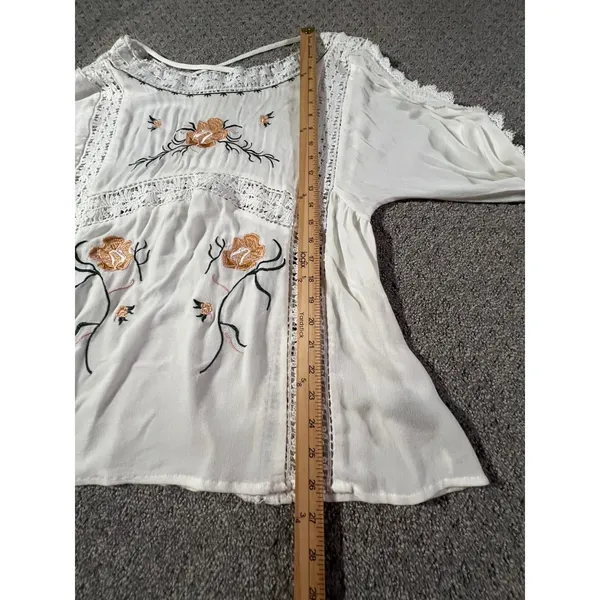 POL Embroidered Floral Lace Blouse Women‎ S White WFT45 Boho Crochet Pintuck Top - Image 8