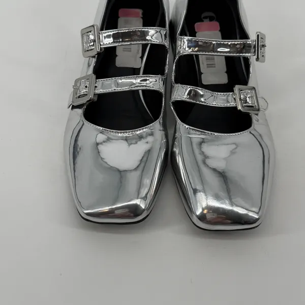 GB Silver‎ Metallic Double Strap Mary Jane Square Toe Block Heel Shoes Size 11 - Image 4