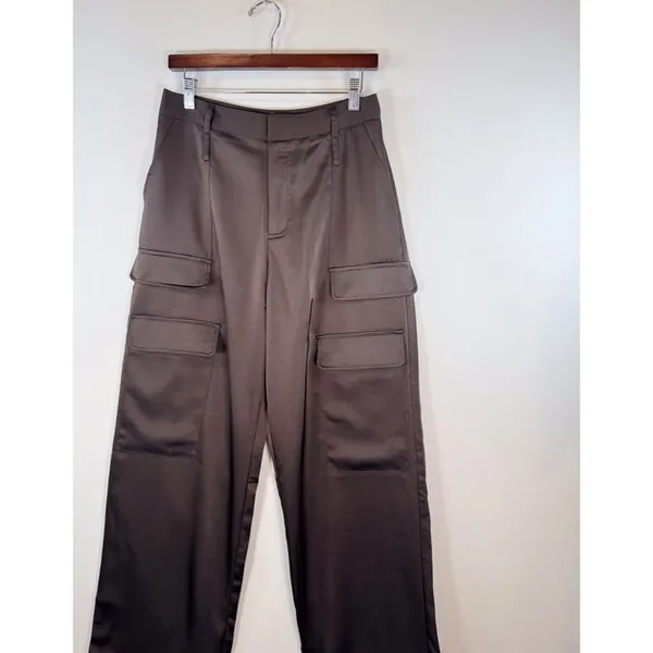 The Noli Shop Womens Pants Brown Milan Satin Cargo Relaxed Full Length Trouser 8 - Image 6