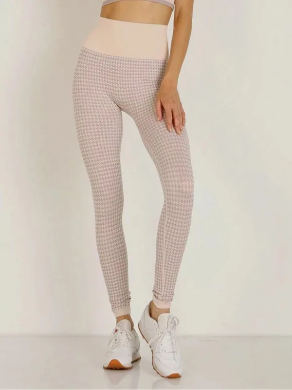 Varley Pink and Purple Hobart Houndstooth Ribbed Seamless Leggings Size L/XL - Image 4