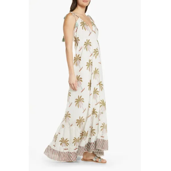 Roller Rabbit Morjim‎ Palm Venezia Maxi Tassel Cream Dress Size Medium - Image 3