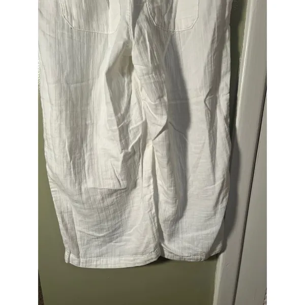 Old Navy Women's Sz Medium Petite Gauzy Wide Leg Pant Rope Tie Calla Lilly White - Image 8