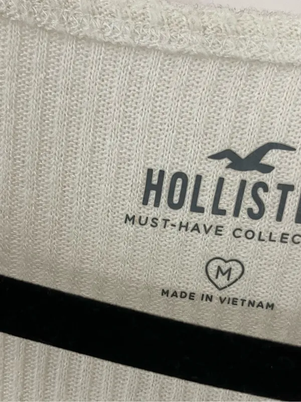 Hollister White Ribbed Long-Sleeve Scoop Neck Tie-Front Top - Image 5