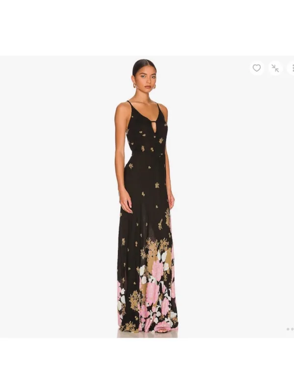 Free People Intimately Get To You Printed Black Maxi Dress in size Medium - Image 2
