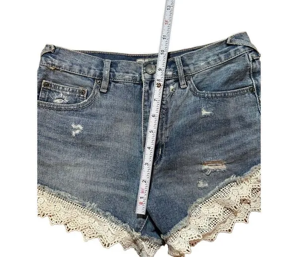Free People Lacey Cut Off Denim Jean Shorts Distressed Light Blue Faded - Image 6