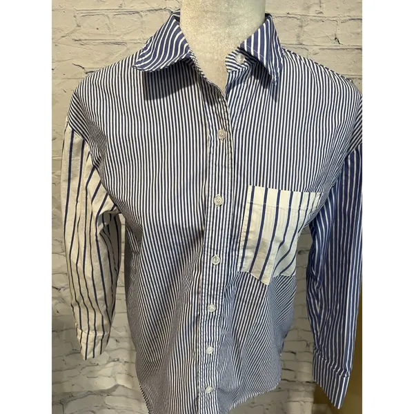 Marled Solid & Stripe Blue Oxford Stripe Button Down Shirt Size XS - Image 2