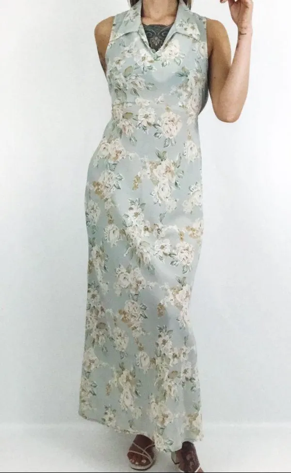 Vintage 90’s Sleeveless Botanical Maxi Dress | Size M - Image 4