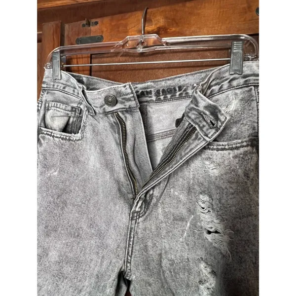 American Eagle Mom Jeans High Rise Distressed Gray Acid Wash Alternative Y2K 8 - Image 3