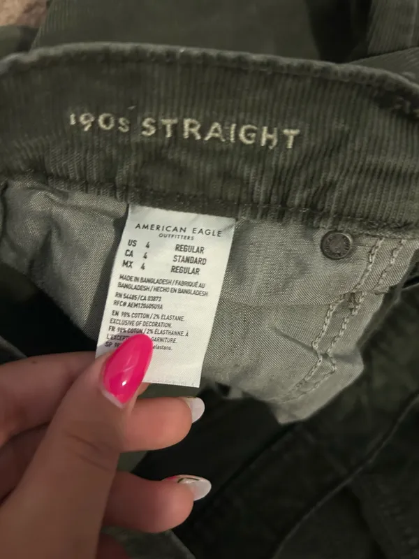 Green Straight Leg American Eagle Corduroy Mom Jeans - Image 4