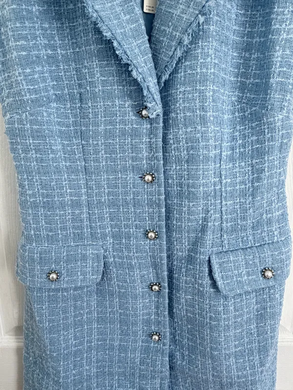 Maeve Anthropologie Blue Tweed Sleeveless Blazer Mini Dress Preppy Mod Quiet Luxury Size 6 - Image 6