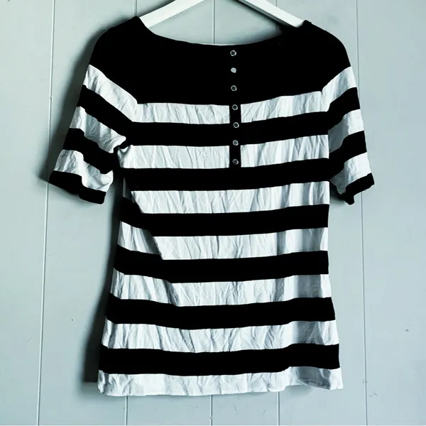 White House | Black Market B&W 3/4 Sleeve Striped Boat Neck Tee M - Image 2