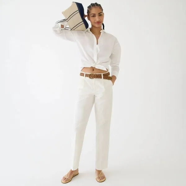 NWT Womens Size 29 29x28 J. Crew Off White Pleated Slouchy Boyfriend Chino Pants - Image 2