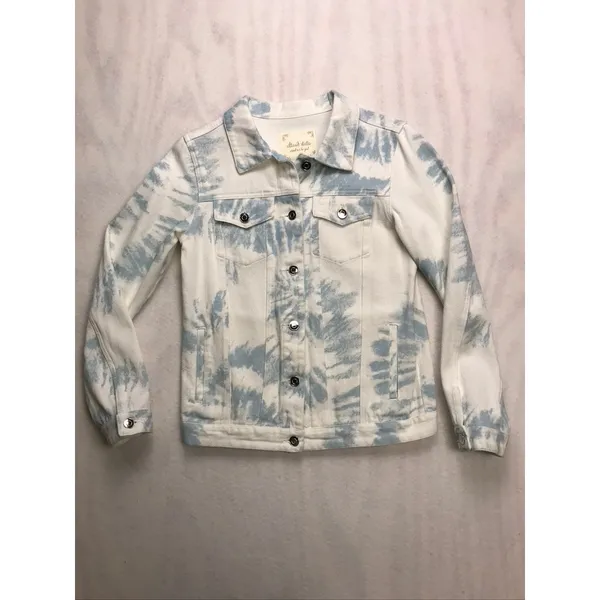 Altar'd State Blue Ivory Tie Dye‎ Denim Jacket J1283DNAS Small Cloud Wash Boho - Image 7