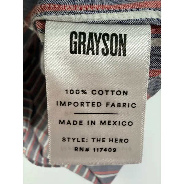 Grayson The Hero Striped Button Down Shirt Cotton Blue Red Size 01 Small - Image 5