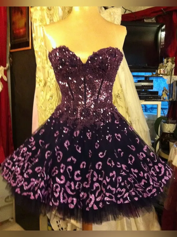 Jovani Purple Leopard Sequin Babydoll Prom Homecoming Y2K Dress Size 2 - Image 2