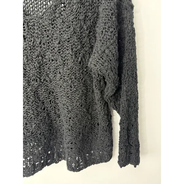Free People Best Of You V-Neck Sweater Black Open Knit Slouchy Boho XS - Image 6