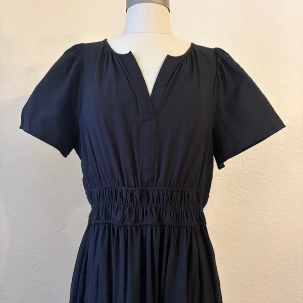 Umgee Tiered Maxi Dress‎ Medium Boho Cottagecore Smocked Waist Cotton LBD Black - Image 2