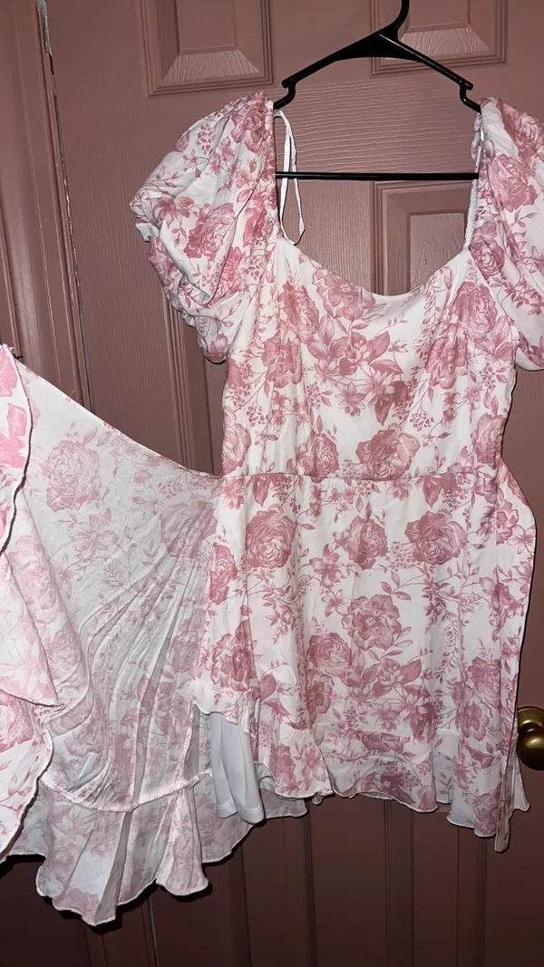 Pink Floral Tie Short Dress - Image 3