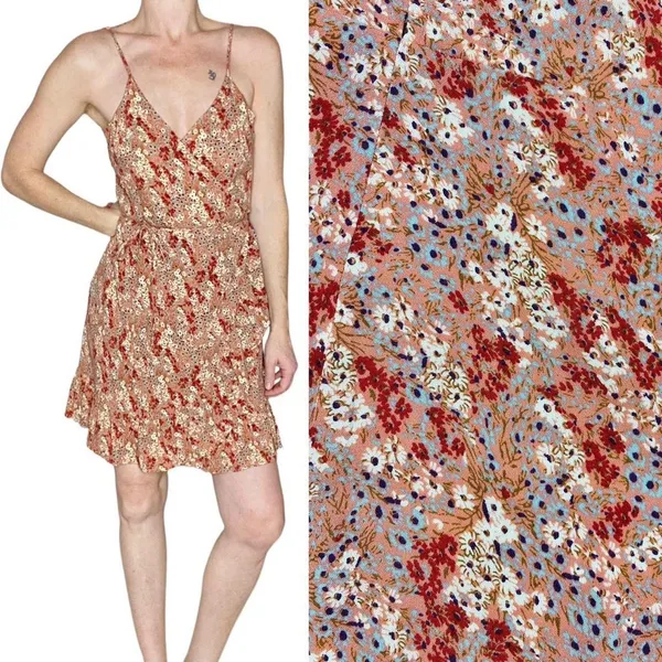 Free People Intimately Orange Red Ditzy Floral Mini Wrap Dress - Image 2
