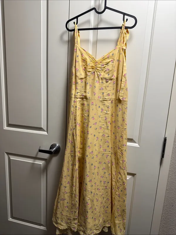 Bardot Yellow Ditsy Floral Midi Dress US 10 Large Bow Strap Cottagecore Sundress - Image 2