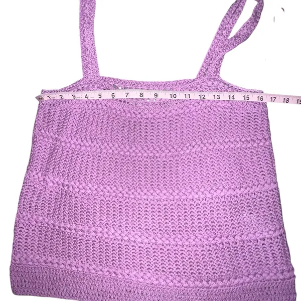 Vince‎ Womens Size Large Crochet Camisole Tank Top Square Neck Knit Purple Lilac - Image 6