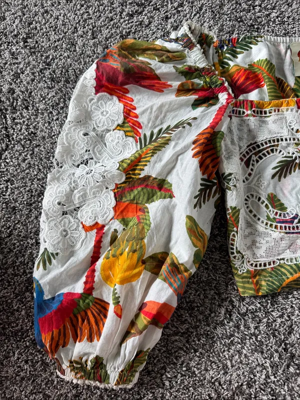 FARM Rio Off-White Forest Birds Blouse Size Xsmall , $155 - Image 6