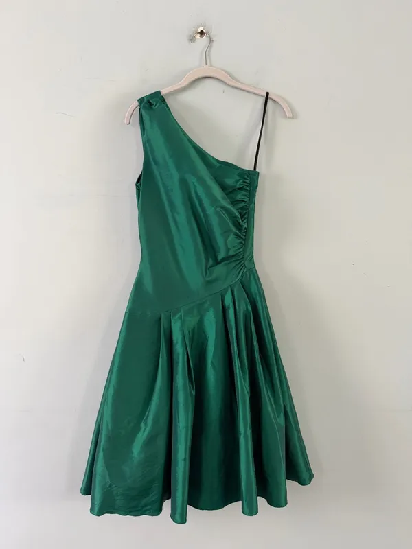 Vintage Scott McClintock Emerald Green One Shoulder Ruched Cocktail‎ Dress - Image 2