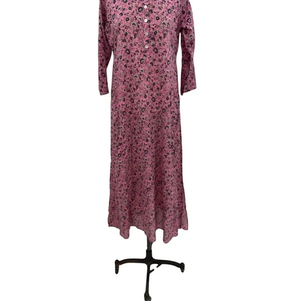 Roller Rabbit Pink Floral Cotton Maxi Dress Button‎ Front 3/4 Sleeve Size XS - Image 3