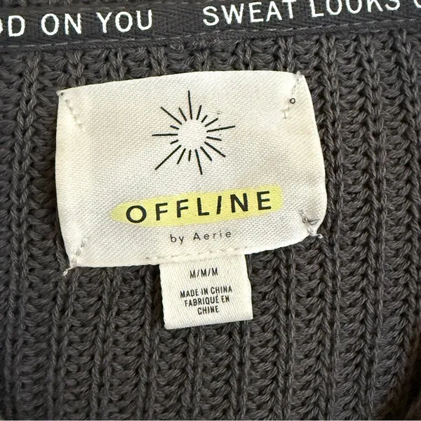Aerie OFFLINE Oversized Hooded Ribbed Knit Sweater Smoked Gray Women’s Medium - Image 7