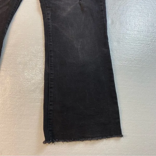 Risen Wide Ankle Flare Jeans Black 38”x28” Mid Rise‎ Distressed Raw Hem Stretch - Image 3