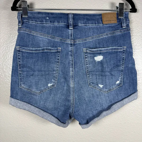 American Eagle High-Rise Blue Denim Roll-Cuff Women's Shorts SZ:6 - Image 4