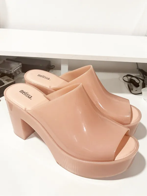 Melissa Mule Heel PVC Jelly Peep Toe Chunky Blush Pink Size 10 - Image 3
