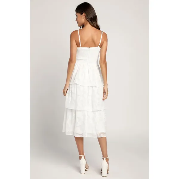 NWT Lulus Grace and Beauty White Burnout Floral Print Tiered Dress Summer Size L - Image 3