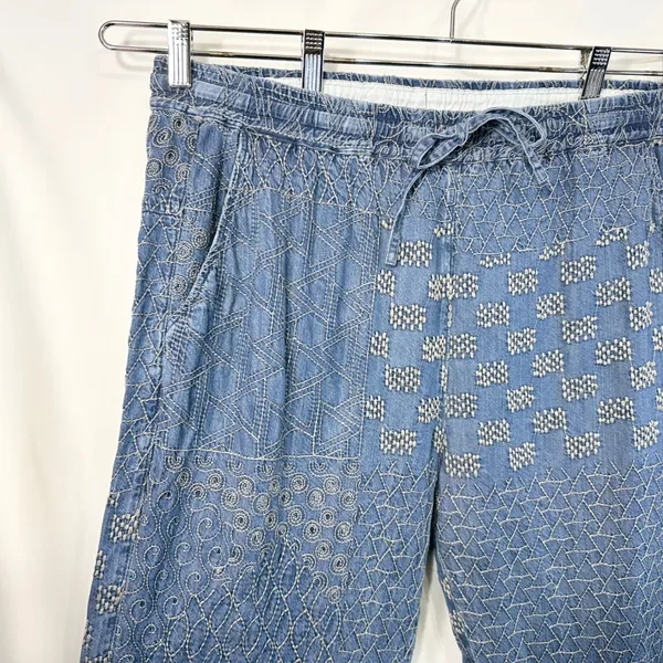 Johnny Was Biya Large Pants Blue Embroidered Chambray Lyocell Jogger Boho 1394 - Image 6