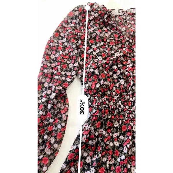Socialite Floral Chiffon Mini Dress XS Red Black Long Sleeve Smocked Waist NWT - Image 15