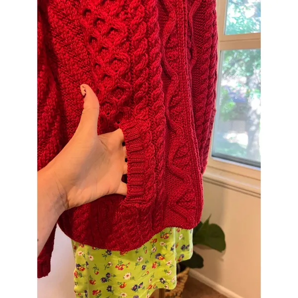 Aran Craft Ireland Red 100% Wool Made in Ireland Cardigan Sweater Size Large - Image 4