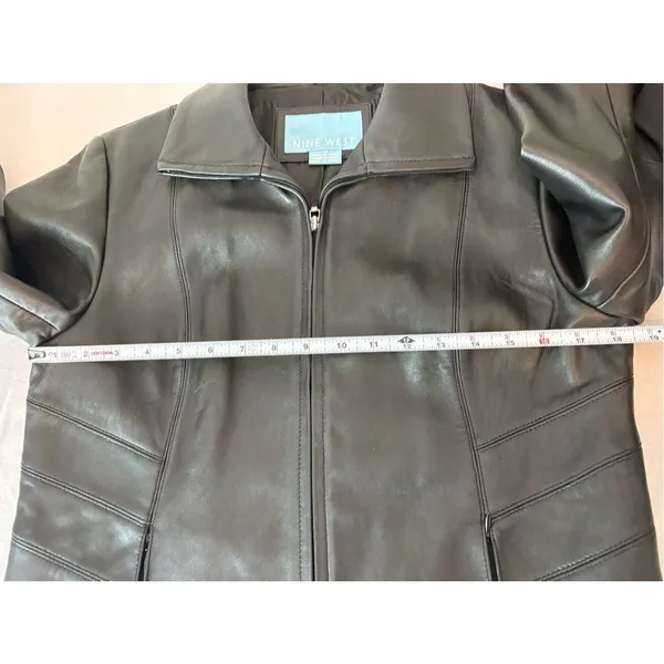 Nine West Soft Genuine Leather Jacket Black Zip Front Women M - Image 8