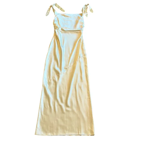 Billy J Frida Maxi Dress Yellow Satin Creamy Buttery Gown Size 14 Women's NWT - Image 2