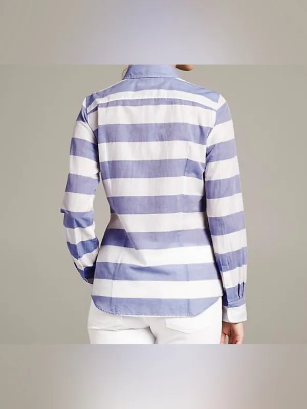 Banana Republic Blue and White Striped Soft Wash Shirt Size Medium - Image 2