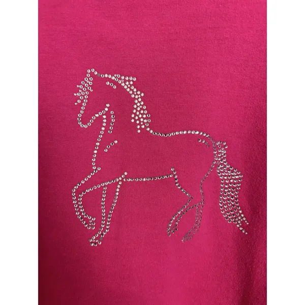 Pink Pony Horse Rhinestone Homemade Crewneck Sweatshirt S Equestrian Cowgirl - Image 5