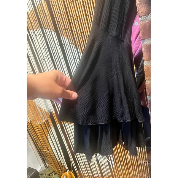 Vintage Havana Black Romper Tiered Bell Sleeve Lace Up Front Boho Flowy M - Image 5